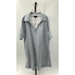 Quince Womens European Linen Popover Mini Dress Blue Pinstripe Basic Sleeved S